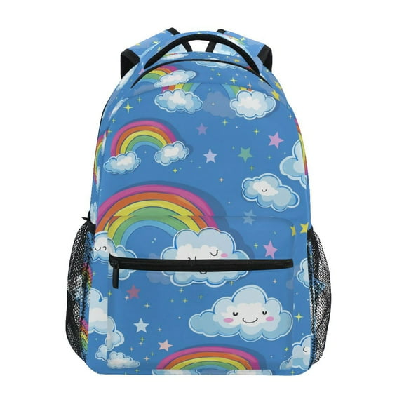 School Backpack Lightweight Multipocket College High Middle Student Bag 15L Cute Rainbow and Cloud