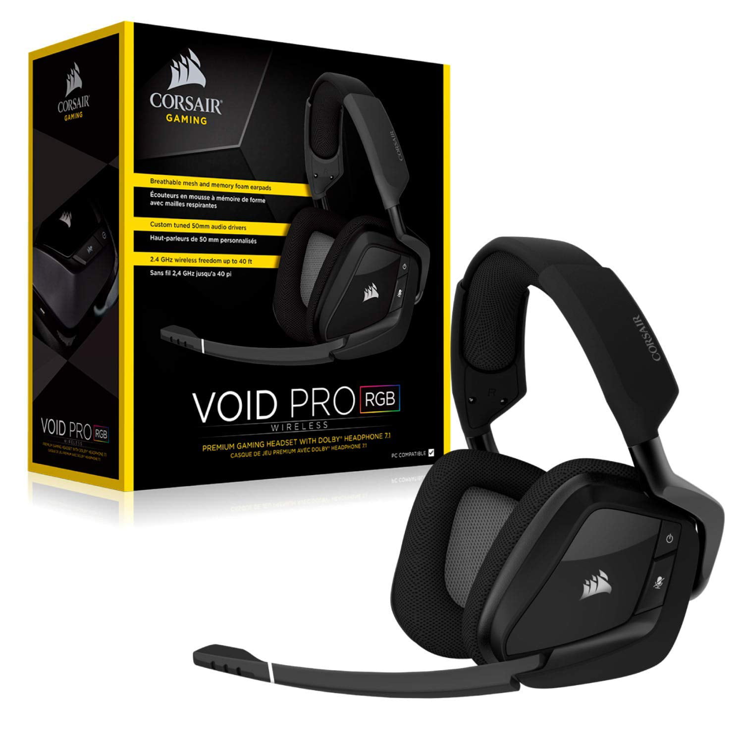 Slette kabine Vænne sig til CORSAIR Void PRO RGB Wireless Gaming Headset - Dolby 7.1 Surround Sound  Headphones for PC - Discord Certified - 50mm Drivers - Carbon - Walmart.com
