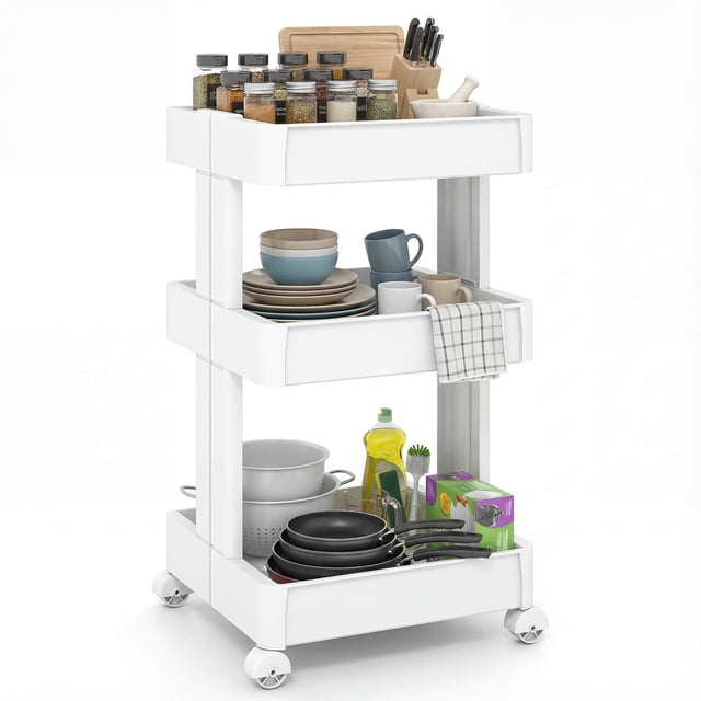 Costway 3-Tier Rolling Utility Cart with Detachable Trays and Smooth Wheels for Kitchen