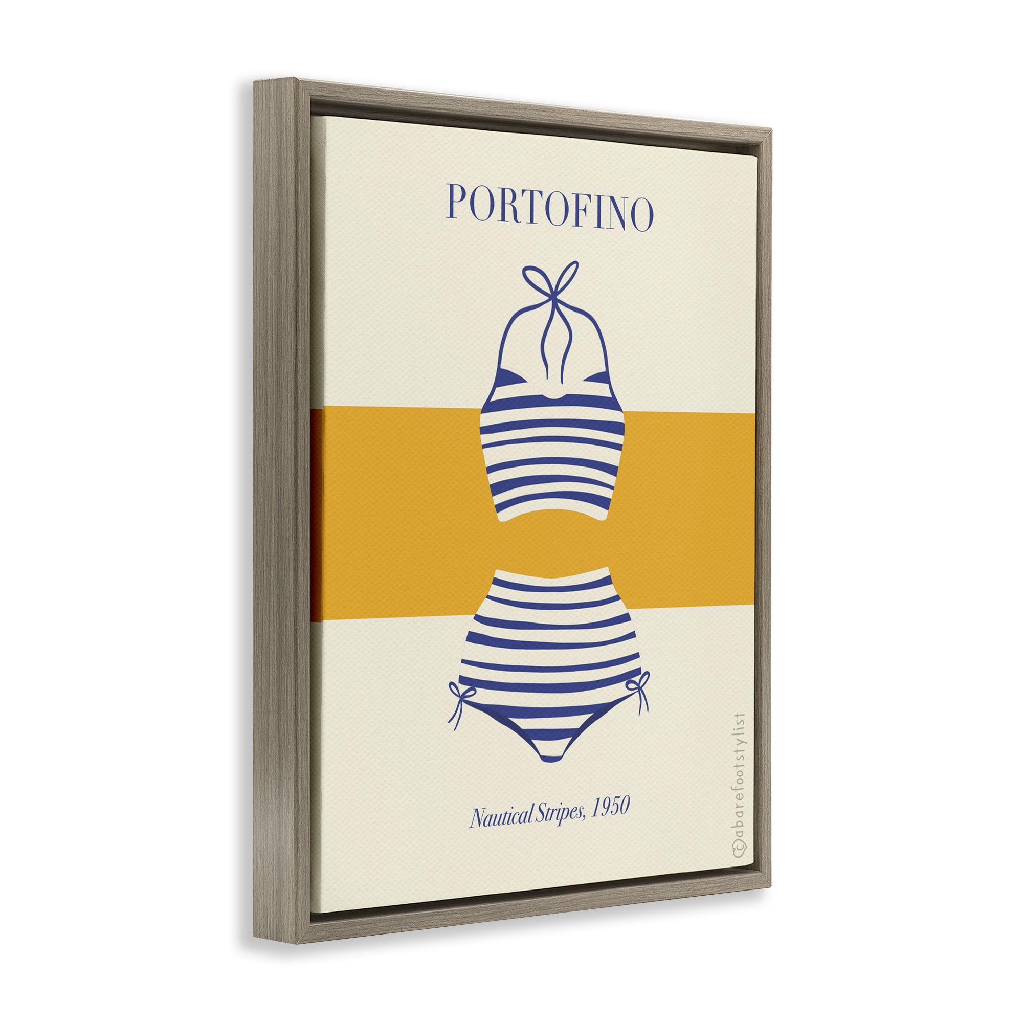 Stupell Industries Portofino Striped Bikini Brown Framed Floater Canvas Wall Art, design by A Barefoot Stylist