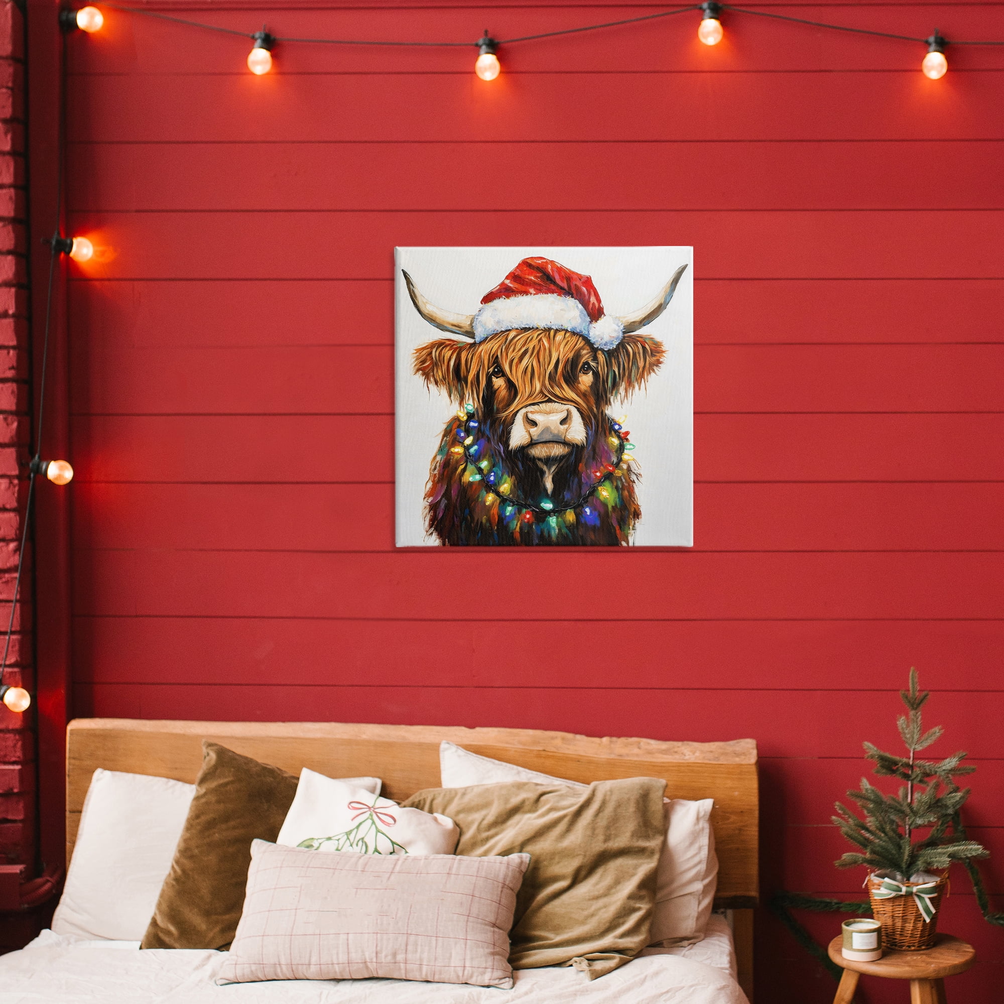 Holiday Lights Bedecked Highland Canvas Wall Art, design by Petal Prints Design