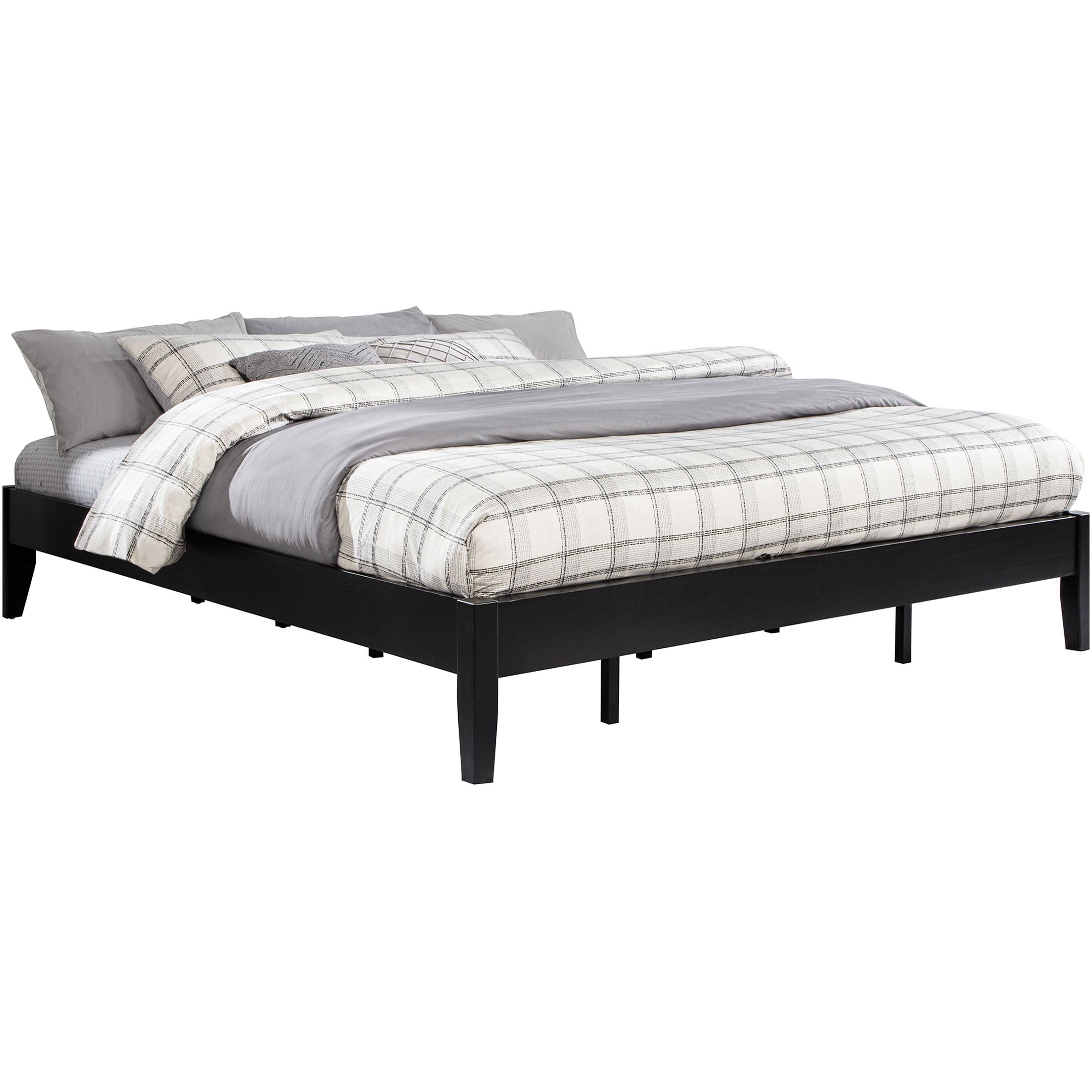 JERFIT Black California King Size Wood Platform Bed Frame, Low Profile Modern Design with Sturdy Support, No Box Spring Needed