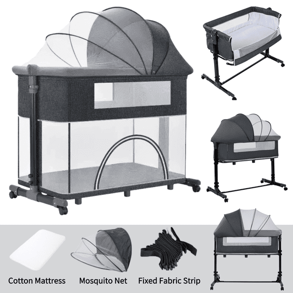 Multifunctional Baby Crib & Bedside Sleeper,Rocking Bed and Playard Combo with Play Zone,Unisex,DEEPGRAY