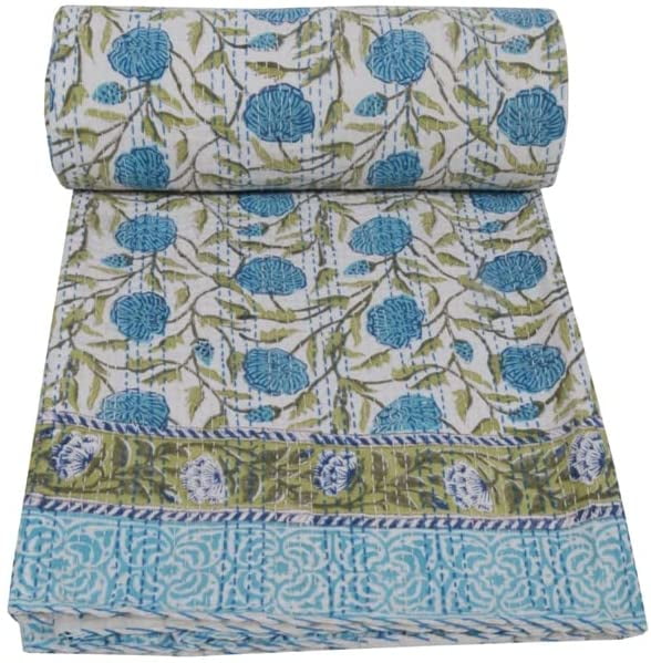 Details about   Indian 100%Cotton Throw Twin Kantha Quilt Blanket Reversible Bedspread Decor ! 