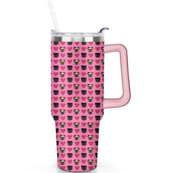 Dog Lover’s 40oz Tumbler with Handle and Straw Lid, Leak Proof Stainless Steel Travel Mug Gift for Men and Women