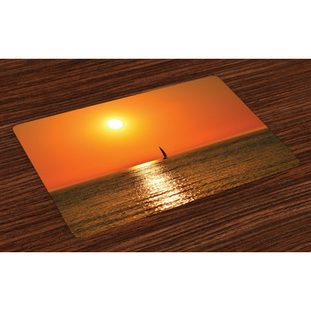 Nautical Placemats Set of 4 Small Yacht Sailboat on Lake Michigan at Sunset Nautical Serenity Maritime Culture, Washable Fabric Place Mats for Dining Room Kitchen Table Decor,Orange, by (Best Small Sailboat For Lakes)