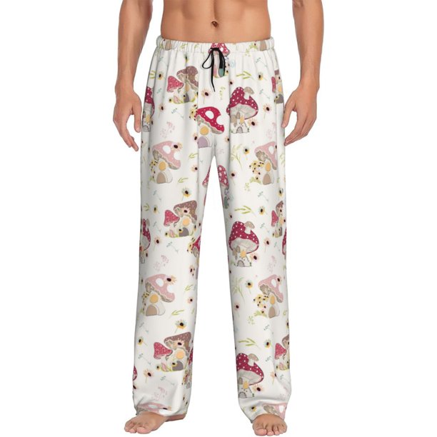 Fotbe Floral Mushroom Pantalones de Pijama para Hombre, Pantalones de Dormir, Pantalones de Casa con Cintura Ajustable y Bolsillos-X-Large