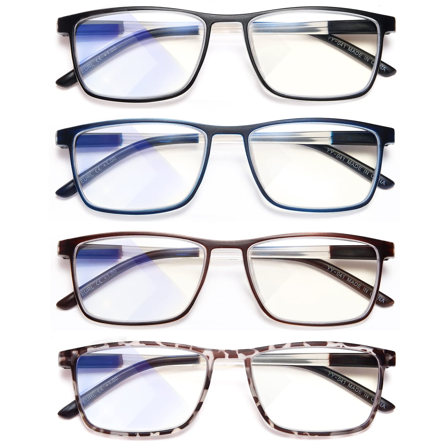 Blue Light Blocking Readers with Spring Hinges,Anti-Glare Reading Glasses EYEURL 4-Pack Cat Eye Reading Glasses for Women 