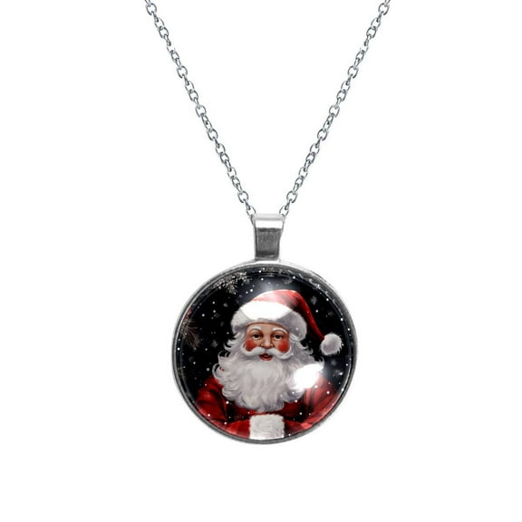 Santa Claus Women's Round Glass Pendant Necklace