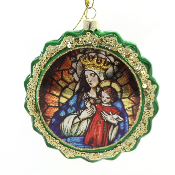 Holiday Ornaments RELIGIOUS GLASS DISC ORNAMENT Glass Holy Family
