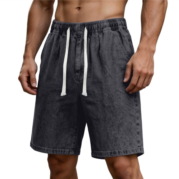 Yievot Men's Jean Shorts Drawstring Elastic Waist Loose Fit Denim Shorts Summer Vacation Travel Shorts