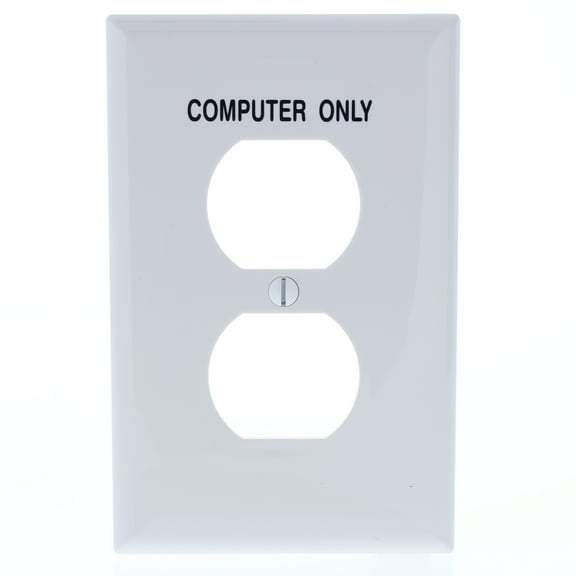Cooper Wiring Devices PJ8COW 1-Gang Duplex Receptacle, Permanently Hot Stamped "COMPUTER ONLY", Unbreakable Polycarbonate, Mid-Size, White