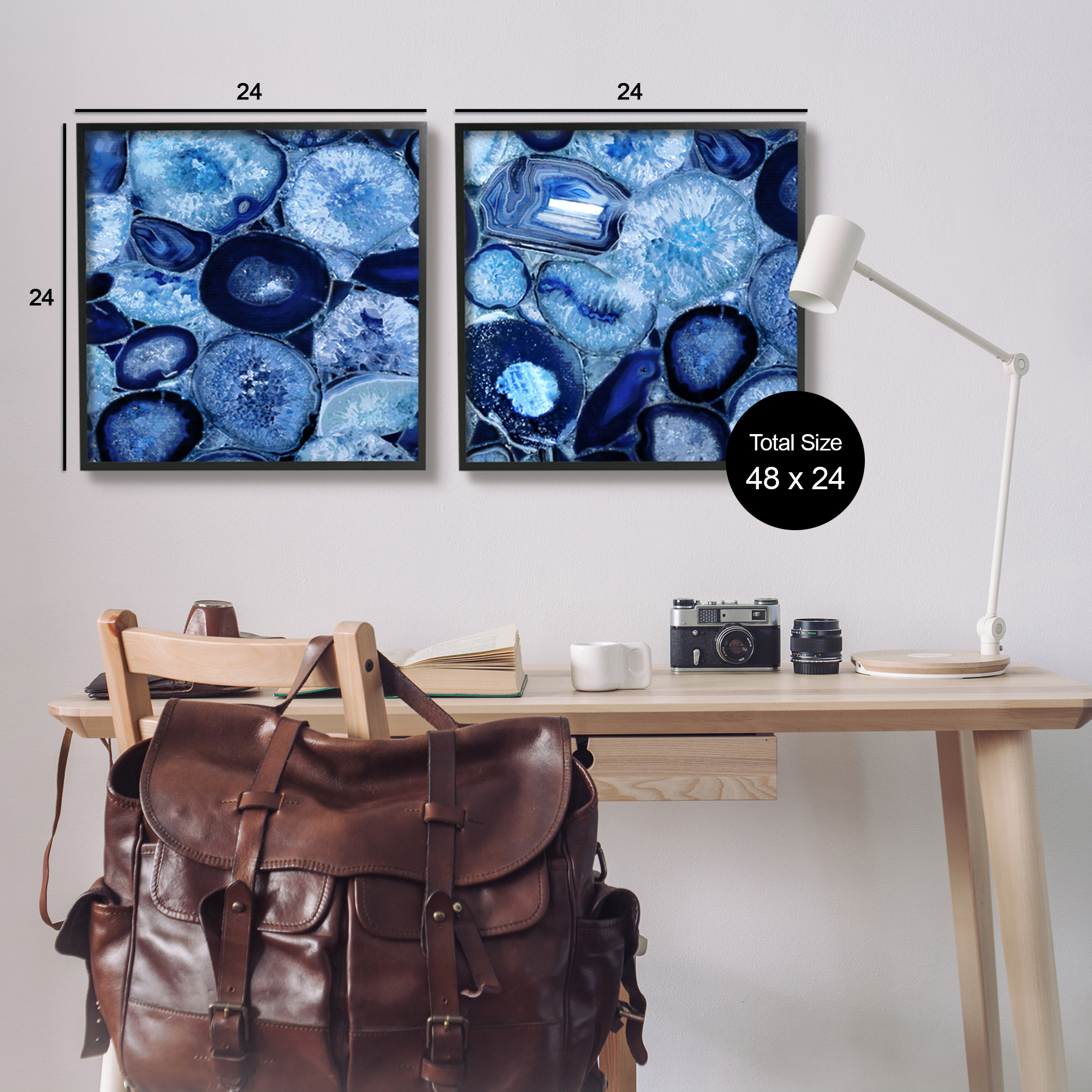 Stupell Contemporary Blue Agate Geodes Abstract Photography Black Framed Art Print Wall Art, Set of 2