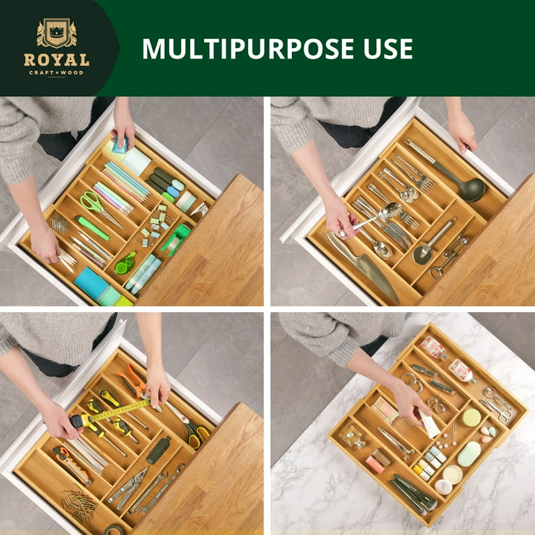 Slots, 7-9 inches, Silverware 17.50 Royal Drawer Craft 13.50-20 x Wood Organizer x Expandable 2.5 Natural