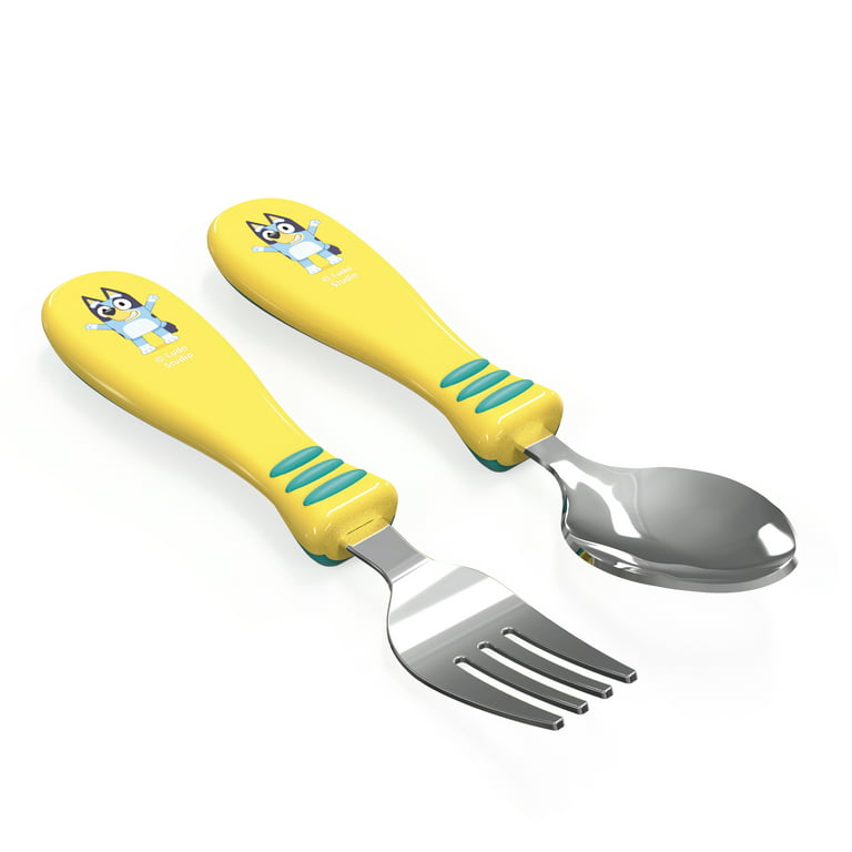 WeeSprout Toddler Utensils, 3 Forks & 3 Spoons, 18/8 Stainless Steel & Food Grade Silicone, Gray,Blue,Green