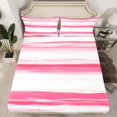 thumbnail image 2 of Manfei Girly Pink Stripes Queen Sheet Sets for Adult, Oil Printing Artwork Flat Sheet, Abstract Ombre Queen Fitted Sheet, Breathable Home Decor, 4pcs, 2 of 7