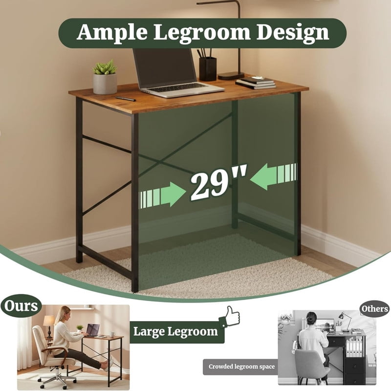 Kelno 31" Computer Desk Gaming Table Home Office Writing Study Workstation with Sturdy Metal Frame, Rustic Brown