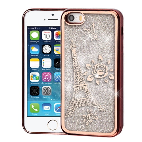 helaas cement toegang Valor Eiffel Tower Electroplating Quicksand Glitter Hybrid Hard Protective  Case For Apple iPhone SE / 5 / 5S - Rose Gold/Silver - Walmart.com