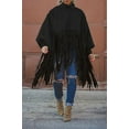thumbnail image 3 of Haut à Franges à Manches Longues et Col Haut pour Femmes, Grande Taille, Poncho à Franges, 3 of 5