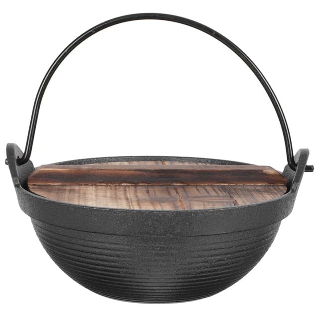 KONTONTY 1Pack Small Japanese Cooking Pot Individual Hot Pot Wood Black Round Individuals