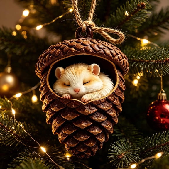 2d Vintage Christmas Forest Animal Acorn Ornaments, Dormouse Christmas Tree Hanging Pendants, Animal Acorn Christmas Tree Decorations