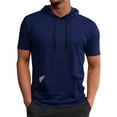 thumbnail image 2 of Ecqkame Men's Fashion Hoodies Sweatshirts Short Sleeve Workout Muscle Tops Fashion Athletic Pocket Drawstring Hooded Shirts 01-Navy XL, 2 of 9