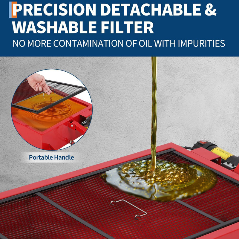 Low Profile 110V Oil Drain Pan, 20-Gallon Metal Oil Change Pan Cart with 180W Electric Pump, 8-Foot Hose,Folding Handle Design for Cars, SUVs, Trucks