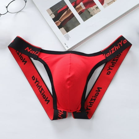 

Mens Stretch Thong T-Back Sexy Underwear Briefs Low Waist U Convex Underpants Red XL