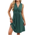 thumbnail image 3 of SROBPTY Women Solid Crew Neck Sleeveless Crop Camisole Sleepshirt Dress Loungewear Green, S, 3 of 5