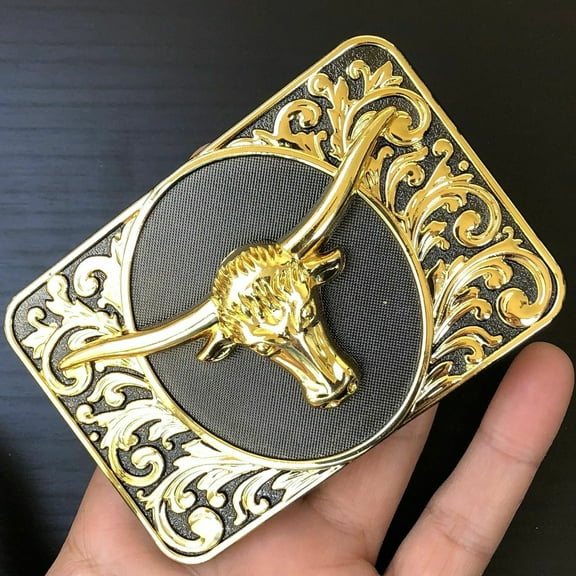 3D Bull Belt Buckle Western Cowboy Rodeo Black and Gold Tone Large Size ov004