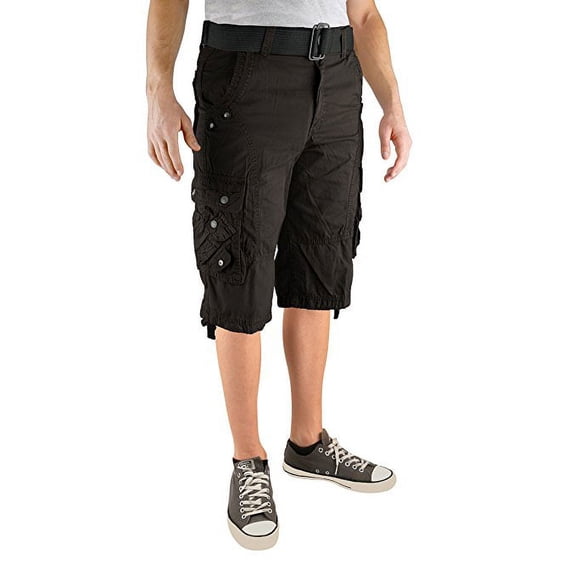 North 15 Mens Cotton Fashion Multi Pocket Belted Cargo Short