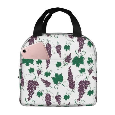 Insulated Lunch Bag for Women Men - Cute Grape Lime Green Leaves Leakproof Cooler Lunch Box for Women Men  Lunch Tote Bags for Work School Picnic Travel