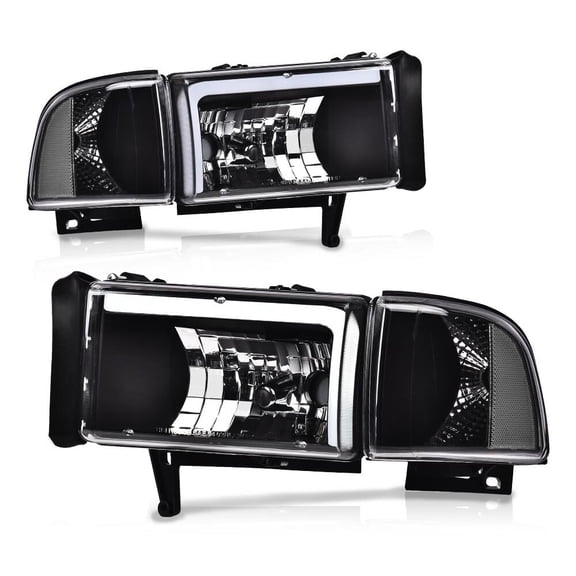LED DRL Corner Headlights Black/Clear Fit For 1994-2002 Dodge Ram 1500 2500 3500