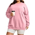 thumbnail image 3 of Women's Plus Size Crewneck Sweatshirt Oversized Long Sleeve Pullover with Chest Pocket Casual Fleece Top for Fall Winter Daily Wear, 3 of 9
