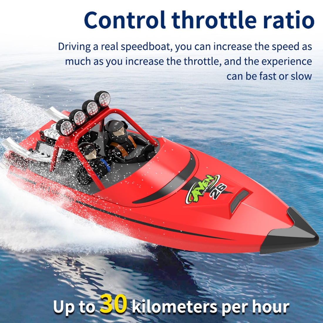 RC Boat for Adults, 2.4GHz Electric 30KM/H High Speed Turbine Simulation Remote Control Boat, RC Speedboat Model for Pools and Lakes with Controllable Lights