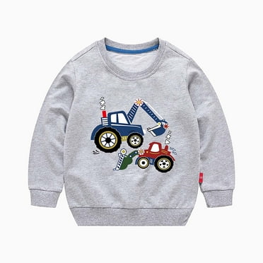 Cethrio Kids Boys Sweatshirts, Long Sleeve Printed Cotton Pullover Tops Gray Size 9-12 Month