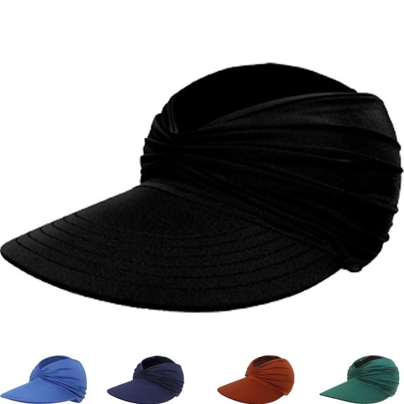 Women's UPF 50 UV Protection Sun Visor Hat, Wide Brim Ponytail Hat, Foldable Beach Cap for Golf & Travel