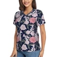 thumbnail image 2 of Zufioo Rose Flowers Print Women's Classic V-neck T-shirt, V-neck Short-sleeved Tops Home Wear, Suitable for Daily Life, Work, Outdoors-Medium, 2 of 8