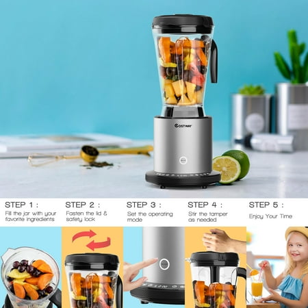 Costway - 1500W Countertop Blender Smoothie Maker High Power Blender w/ 10 Speeds - Black/Silver