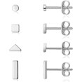 thumbnail image 1 of Sterling Silver Stud Earrings for Women Men- 4 Pairs of Hypoallergenic Simple Geometric Small Stud Earring Set Tiny Circle Triangle Square Bar Stud Ea, 1 of 4