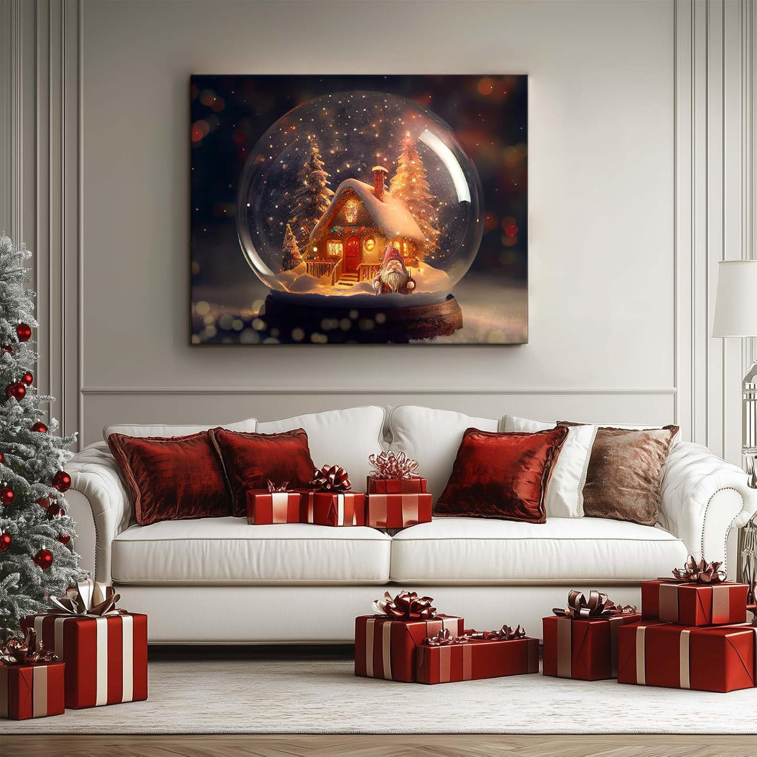 Christmas canvas wall art decor, Festive Cabin with Santa Canvas Print, Winter Holiday Decor for Living Room, Bedroom or Office, Adds a Magical Christmas Atmosphere to Your Home 24X30inch