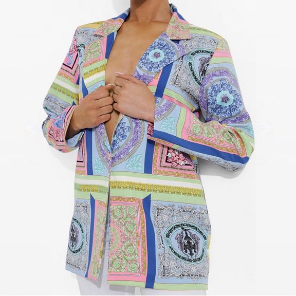 AOOCHASLIY Christmas Day Women Blouse Women's Loose Casual Fashion Printed Long Sleeve Lapel Jacket Suit Coat