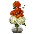 thumbnail image 1 of Nearly Natural 1452-WO Hydrangea & Mum in Vase, Orange, 1 of 1