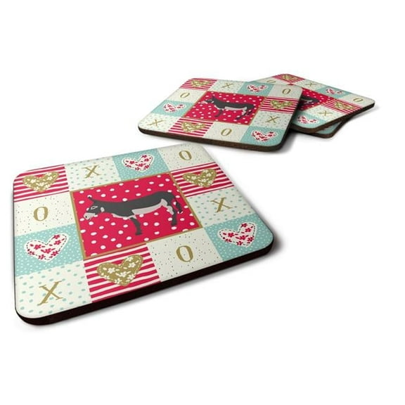 Caroline's Treasures CK5271FC American Mammoth Jack Donkey Love Foam Coaster Set of 4, Red, 3 1/2 x 3 1/2, multicolor