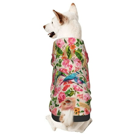 Haiem Watercolor Birds for Winter Dog Hoodie Sweatshirts with Pockets Warm Dog Clothes for Small Dogs Chihuahua-Large