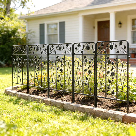 Wisfor Set of 5 Heavy Duty Tall Garden Fence Metal Flower Bed Animal Barrier for Yard Garden,23.6x31.5in