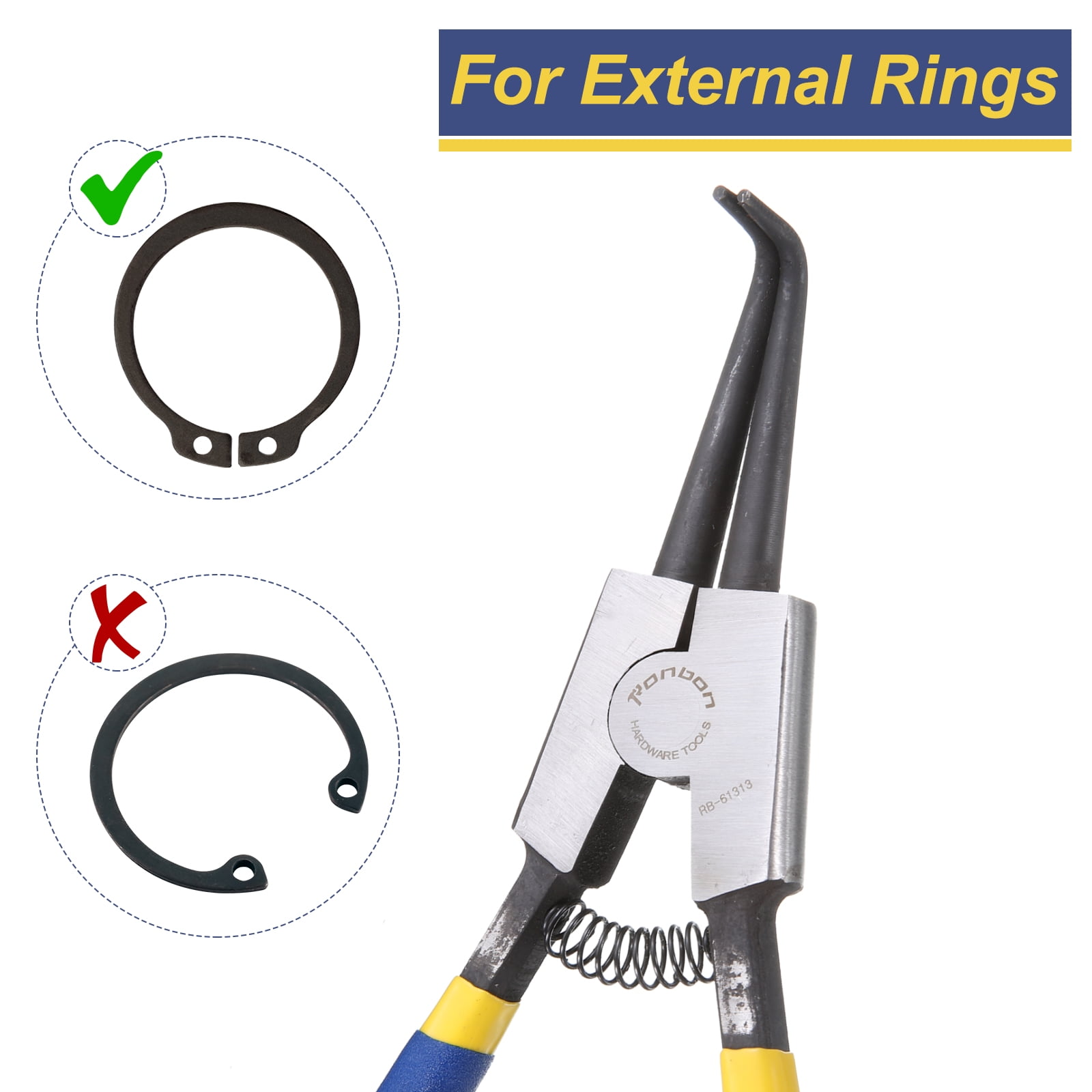 Snap Ring Plier 13" External Circlip Pliers with 0.12" Bent Jaw Tip for Ring Remove Retaining Pliers, Blue
