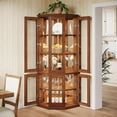 thumbnail image 2 of Tribesigns Corner Bar Cabinet, 4-Tier Modern Wine Cabinet with Doors, LED Lights, and Anti-Tip Design, Ideal for Dining Room, Living Room, or Kitchen - Brown, 2 of 7