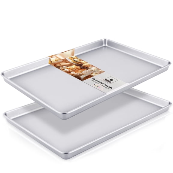 HONGBAKE 2 Pack Nonstick Half Sheet Baking Pan Set, 17.5"x12" Heavy Duty Carbon Steel Cookie Sheet Pan, Dishwasher Safe, Silver