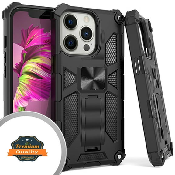 Xpression Case for Apple iPhone 13 Pro Max (6.7") Cases with Invisible Kickstand Stand Hybrid Defender Military Grade Shockproof Hard   TPU Phone Cover [Black]